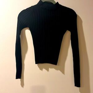 Bershka XS Ribbed Black Mock Turtleneck Sweater Super Cute Slim Fit